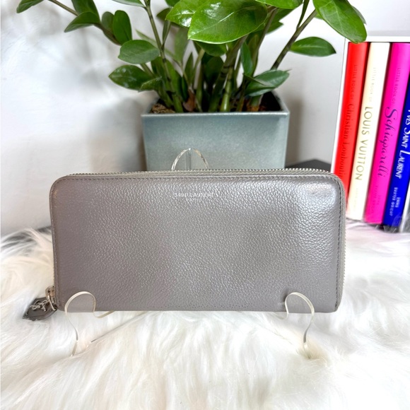 Saint Laurent Grey Leather Zip Around Wallet - Picture 1 of 7